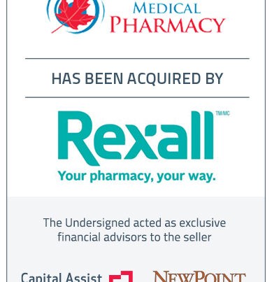 Capital Assist (Valuation) Inc. and NewPoint Capital Partners, Inc. advises Leamington Medical Pharmacy Ltd. on its sale to Rexall/Pharma Plus Pharmacies Ltd.